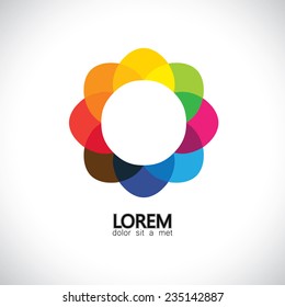beautiful abstract spring flower with petals in different colors - concept vector. This graphic also represents summer blossoms, floral icons, rainbow colors, color wheel
