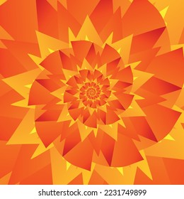 Beautiful abstract square pattern, illustration of an unusual flower with numerous gradient sharp orange yellow petals that are layered on top of each other. Spiral effect. 