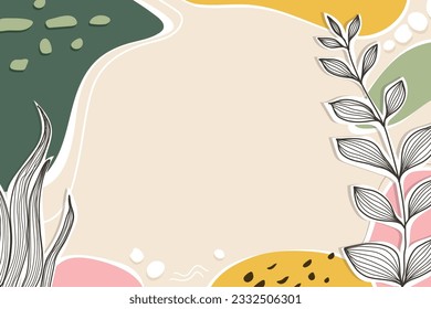 Beautiful abstract style with hand drawn collage design background. Leaf decorative elements.