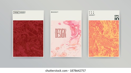 Beautiful abstract template with fluid, liquid effect in pink pastel colors. Acrylic, ink, oil hand painted beautiful texture collection. Set of brochure, flyer, poster, banner, postcard design.