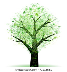 Beautiful abstract tree of spring green and stars