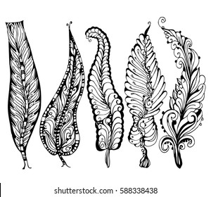 Beautiful abstract trees set, Doodle, zentagle style