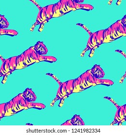 Beautiful abstract trendy tiger pattern seamless vector illustration. Design fabric.