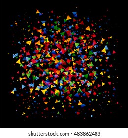 Beautiful abstract vector background on black background. Confetti of colored triangles.