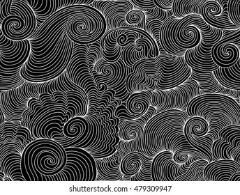 Beautiful abstract vector decorative seamless pattern with curling waving lines