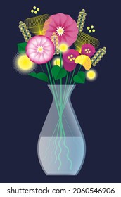 beautiful abstract vector illustration of geometric and minimalist flowers in a vase