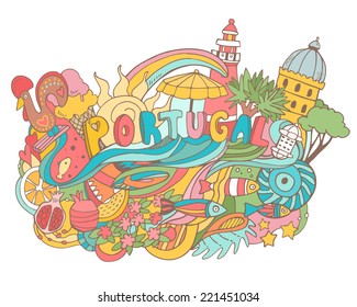 Beautiful abstract vector illustration with Portugal cartoon elements