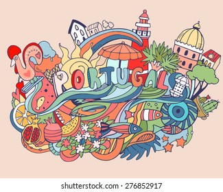 Beautiful abstract vector illustration with Portugal cartoon elements
