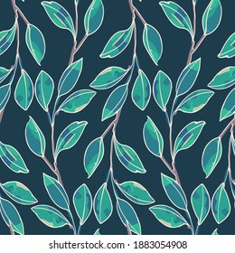 Beautiful abstract vector leaves and woods seamless pattern