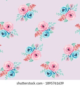 Beautiful abstract vector rose flower and bouquet seamless pattern