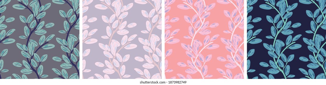 Beautiful abstract vector seamless leaves, forest pattern
