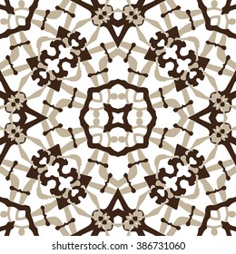 Beautiful abstract vector seamless ornamental design can be used as interior pattern or clothes pattern. Circle, squares, splashes, lines.