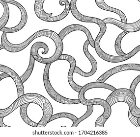 Beautiful abstract vector seamless pattern with hand drawn figured decorative lines