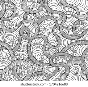 Beautiful abstract vector seamless pattern with curling lines and decorative ornaments