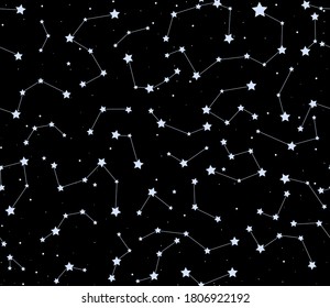 Beautiful abstract vector seamless pattern with stars and constellations in deep space