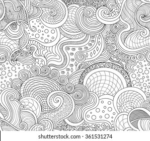 Beautiful abstract vector seamless pattern with curling lines and ornaments