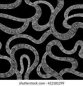 Beautiful abstract vector seamless pattern with curling ornamental crossing lines