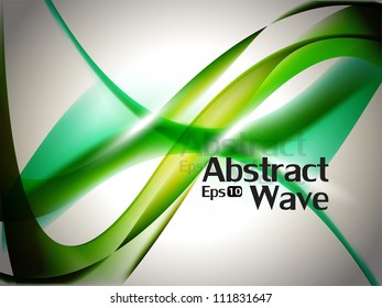 Beautiful abstract vector shiny green wave with grey background.