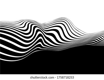Beautiful Abstract Vector wave of curved lines with the transition from black to white. Modern vector pattern