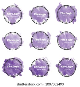 beautiful abstract violet watercolor art hand paint on white background, brush textures for logo. There is a place for text. Perfect stroke design for headline. luxury boutique Illustrations.