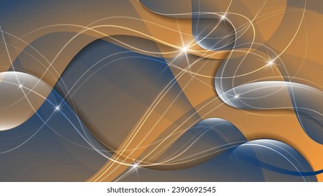 Beautiful abstract wallpaper. Fractal composition of beige-blue chaotically overlapping smooth shapes, wavy stripes and mixing of colors. Template for your projects. Vector.