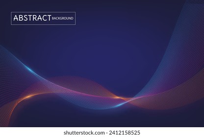 Beautiful abstract wave-shaped array of glowing dots with dynamic particles over dark and blurred light vector background