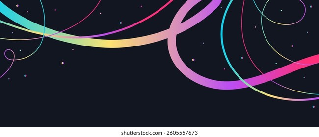 Beautiful Abstract Wavy Lines and Scribble Sketches with Vibrant Colors on a Black Background. Playful geometric fluid organic shapes isolated. Trendy colorful freehand line doodles.