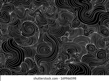 Beautiful Abstract Wavy Seamless Texture With White Curling Lines. Vector. You Can Use Any Color Of Background.