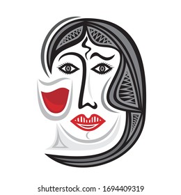 Beautiful abstract woman and wine. Vector illustration