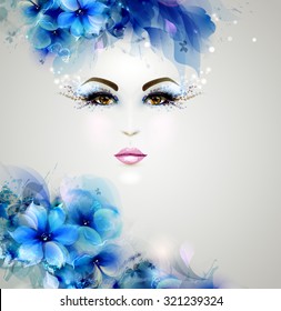 Beautiful abstract women with abstract design natural floral elements