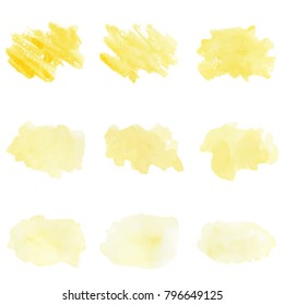 beautiful abstract yellow watercolor art hand paint on white background,brush textures for logo.There is a place for text.Perfect stroke design for headline.luxury boutique Illustrations.