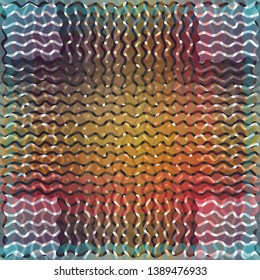 Beautiful abstraction with unusual square elements. Background with crossed waves and straight lines. Vector illustration