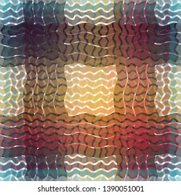 Beautiful abstraction with unusual square elements. Background with crossed waves and straight lines. Vector illustration