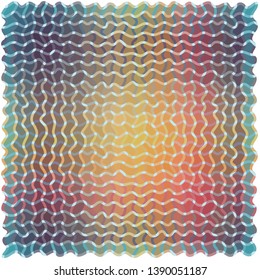 Beautiful abstraction with unusual square frame elements. Pattern of crossed waves and straight lines. Vector illustration