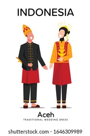Beautiful Aceh Man And Woman Wearing Traditional Dress, Aceh Couple Traditional Wedding Dress vector illustration flat design, Indonesian Traditional Dress, Indonesia heritage svg