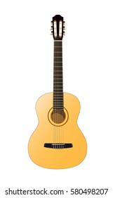  Beautiful acoustic guitar in color on a white background 