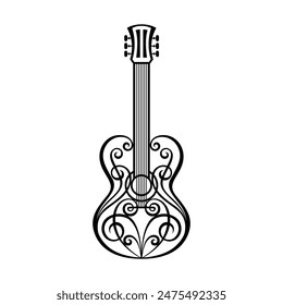 Beautiful acoustic guitar silhouette vector illustration