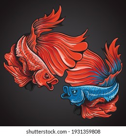 beautiful action halfmoon betta fish logo illustration