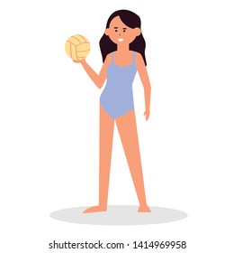 beautiful active women hands volleyball on the beach 