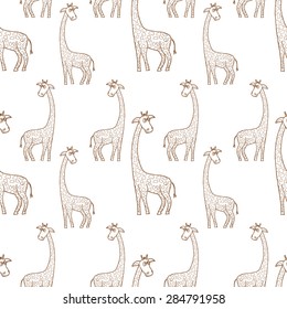 Beautiful adult Giraffe looking at us, illustration on white