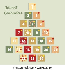 Beautiful advent calendar on light green background