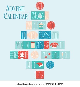 Beautiful advent calendar on light background
