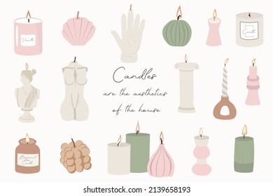 beautiful aesthetic candles, lit, an element of decor and comfort for the home