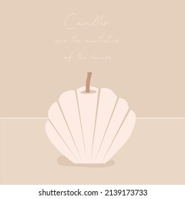 beautiful aesthetic lighted candle, for decoration and comfort in the house. Vector illustration of a wax candle