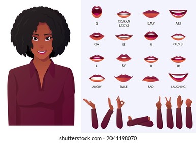 beautiful African American Black woman face animation and lip sync set