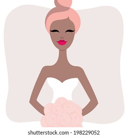 Beautiful African American bride. Wedding vector illustration