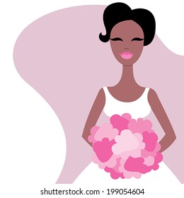 Beautiful African American bride. Wedding vector illustration