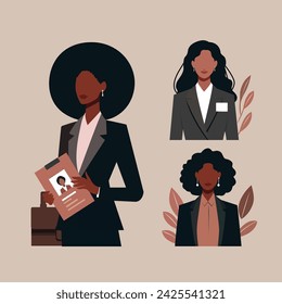 
Beautiful African American business woman having a rest, 
Beautiful African American women employee Cute African-American businesswoman cartoon character. Vector illustration