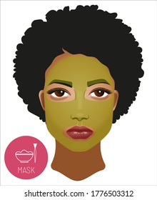 Beautiful african american girl with beauty face mask. Spa natural cosmetics organic beauty facial mask. Self-care beauty treatment skincare concept.