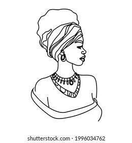 Beautiful African American girl drawn by one line. Vector illustration isolated